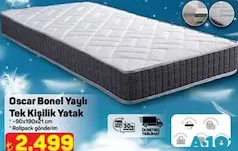 OSCAR BONEL YAYLI TEK KİŞİLİK YATAK 90X190X21 CM